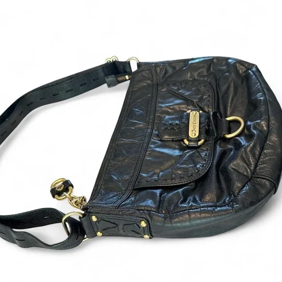 Juicy Couture Vintage Black Leather Shoulder/Crossbody Bag Y2K - Picture 3 of 8